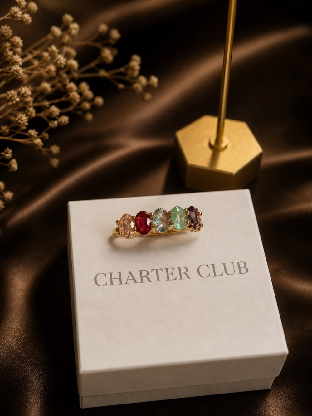 Charter Club Gold-Tone Multi-Stone Ring in Pink, Red, Aqua, Green, Purple